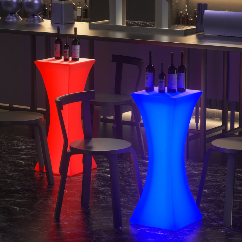 Orren Ellis Hourglass Shape LED Lighted Bar Table 16 Color Changing w Remote Rechargeable Dimmable Pub Table Reviews Wayfair